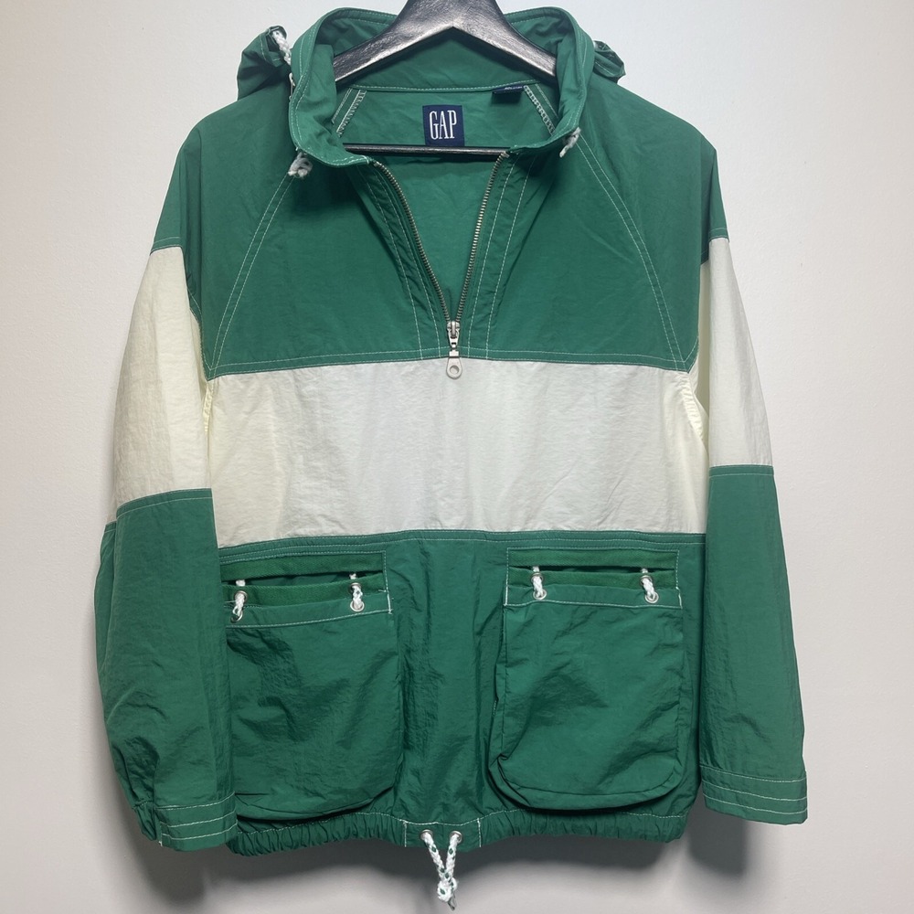 Gap‎ Kids Sailing Style Nautical Windbreaker Green White Stripe XL Lightweight